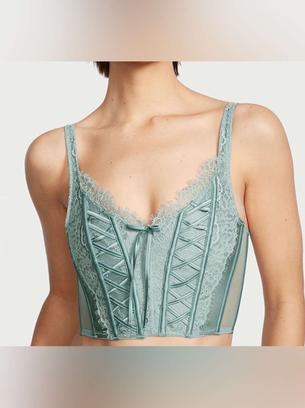 Victoria’s Secret Dream Angels Sage Dust Green Lace Unlined Corset Bra Top